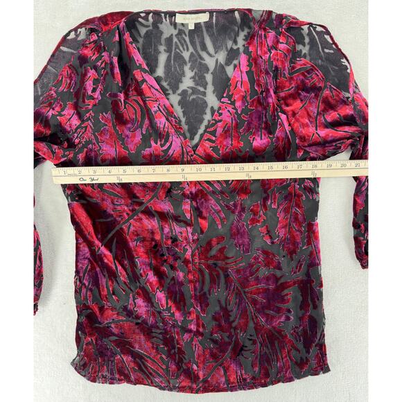 Mika Mindel Burn out Velvet Devore Red Black Long Sleeve Top S Goth Dark Witchy - Picture 8 of 9